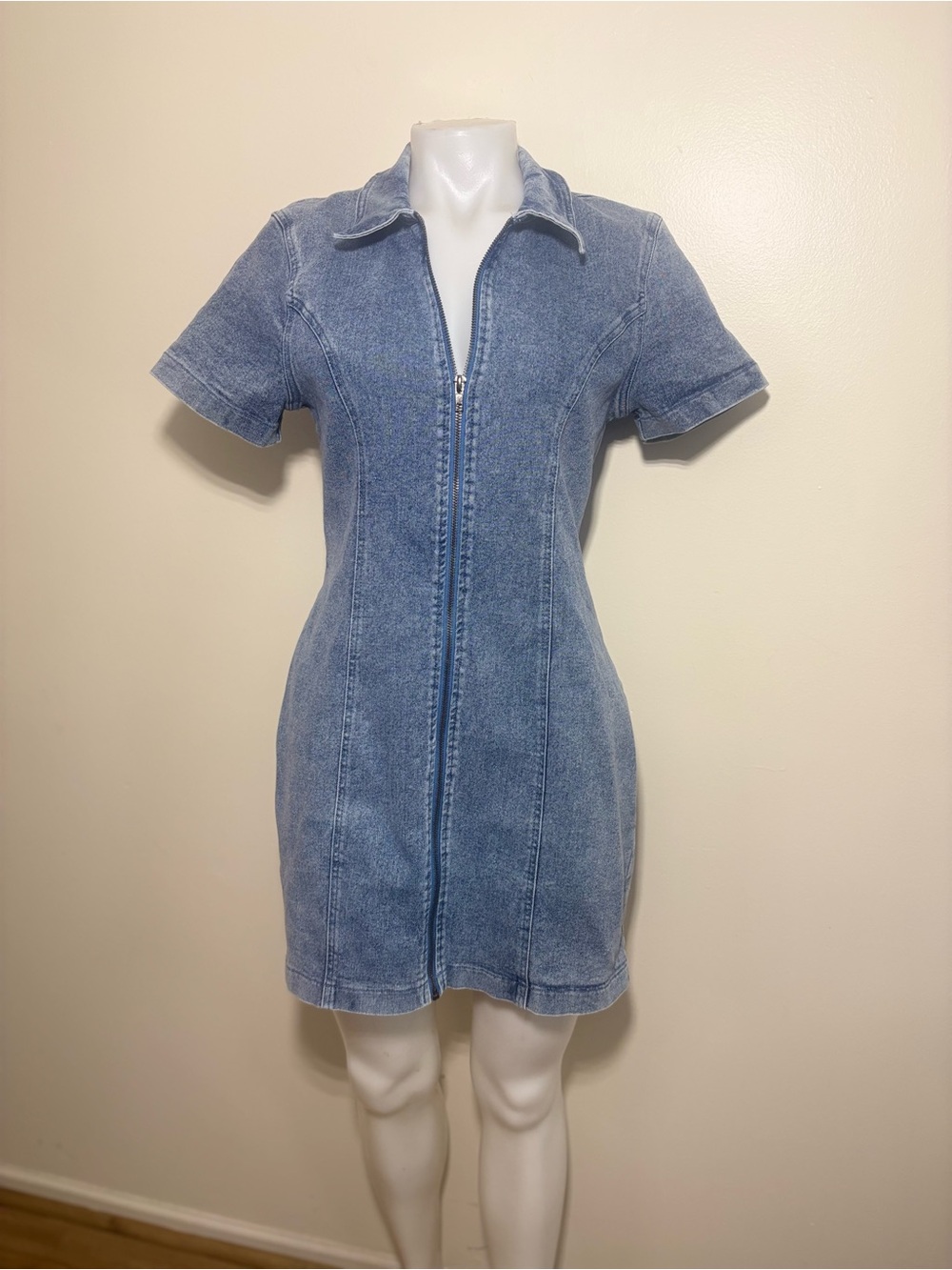 Fashion Nova Light Blue Denim Zip-Up Mini Dress